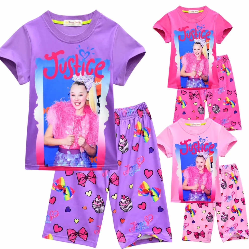 Летняя Детская Пижама jojo siwa для девочек шорты футболка + брюки спортивные костюмы