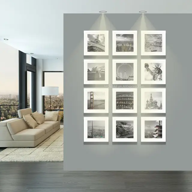 MOLBAB Wood Square Photo Frame Wall 12PCS Set Modern White