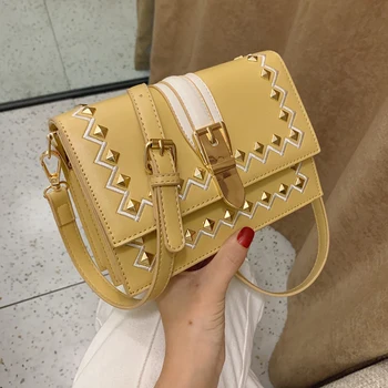 

Luxury Brand Female Square Bag 2019 Fashion New Quality PU Leather Women's Designer Handbag Rivet Chain Shoulder Messenger bags