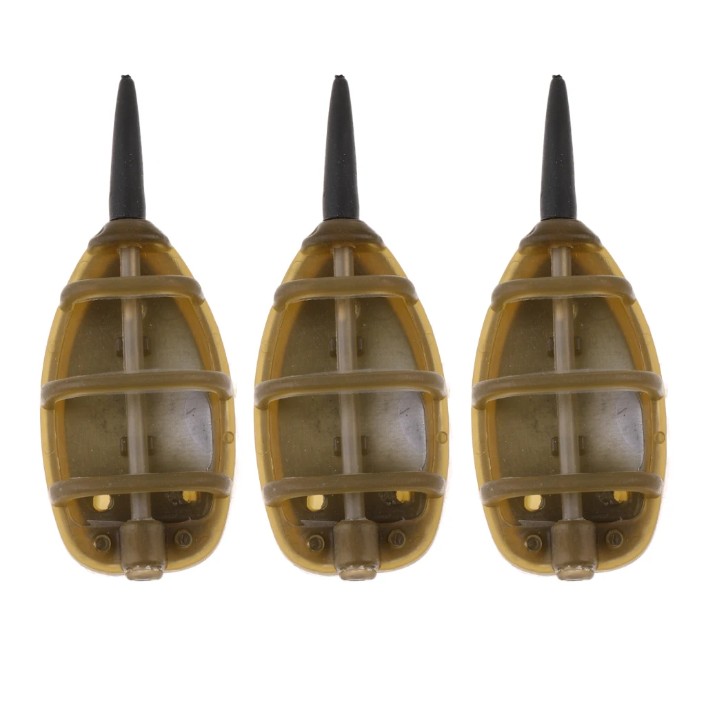 3 Pcs Silicone Inline Method Feeder Set Carp Fishing Tackle Bait Cage with Lead Sinker Flat Feeders Bait Cage
