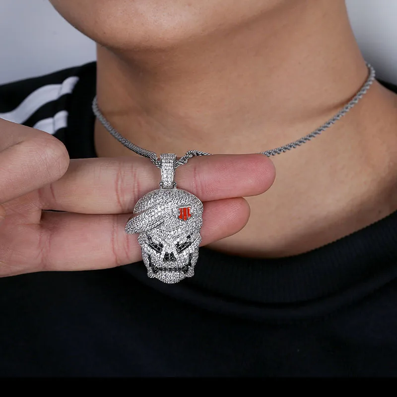 JINAO AAA Micro Pave Black Ops кулон череп скелет ожерелья серебро кубический циркон Iced Out цепи для мужчин хип хоп ювелирные изделия мужской подарок