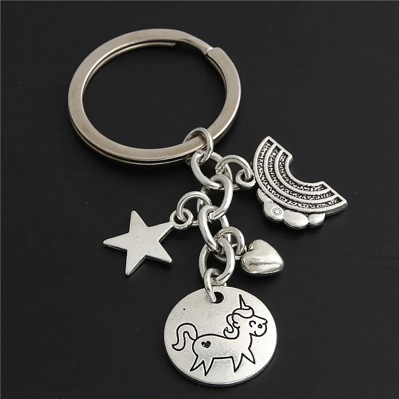 

1pc Silver Rainbow Charms Key Chains With Star Unicorn Key Ring Valentines Gift Women And Girl Love Jewelry Cute Style Keychain