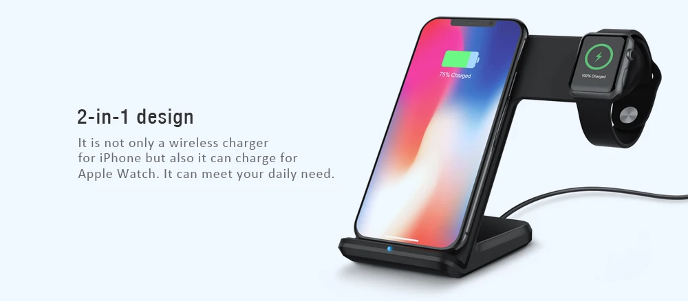 2 in 1 Fast Charging Wireless Charger Stations for Apple Watch / iPhone X / 8 Plus