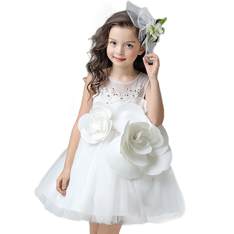 Kids Wedding Summer Party Dresses For Girls Big flowers Lace Birthday Princess Costume Children Toddler Elegant Vestido white kids girls dresses for party and wedding 2016 summer lace flowers princess dress for girls clothes vestido pink yellow green