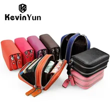 Kevin yun designer marke mode frauen kartenhalter doppel-reißverschluss aus echtem leder brieftasche kreditkarten tasche