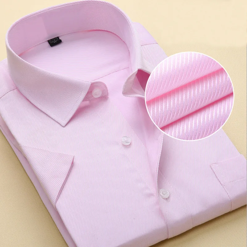 Большие размеры США XXXL 4XL 5XL 6XL Новинка лета с коротким рукавом саржевая однотонная Деловая одежда рубашки формальные рабочие рубашки для мужчин - Цвет: DX1007 6 pink twill