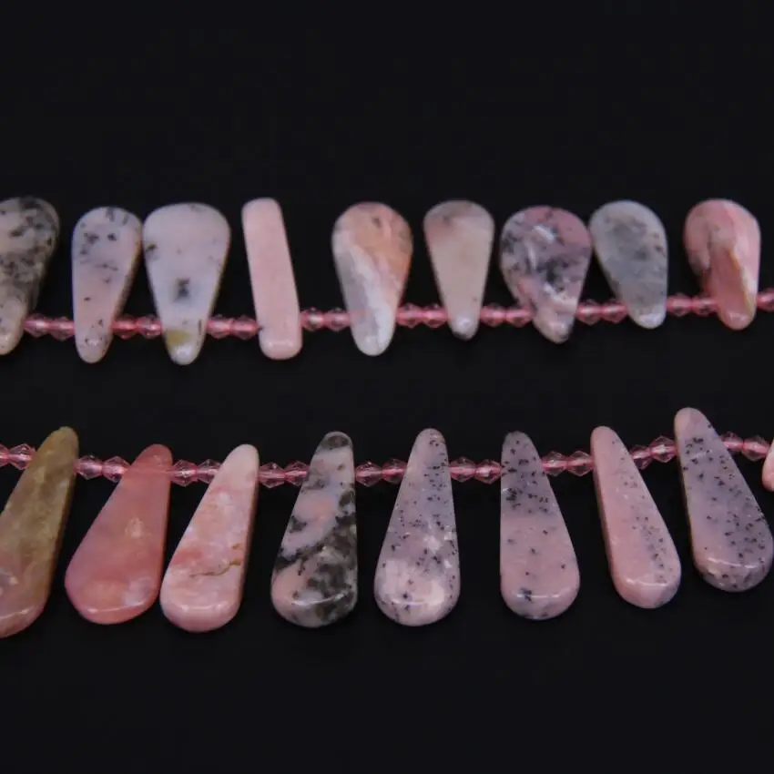 28pcs/str Natural Pink Opal Stones Teardrop Beads Craft Necklace Bulk,Raw Opal Graduated Top Drilled Slice Loose Beads Pendants