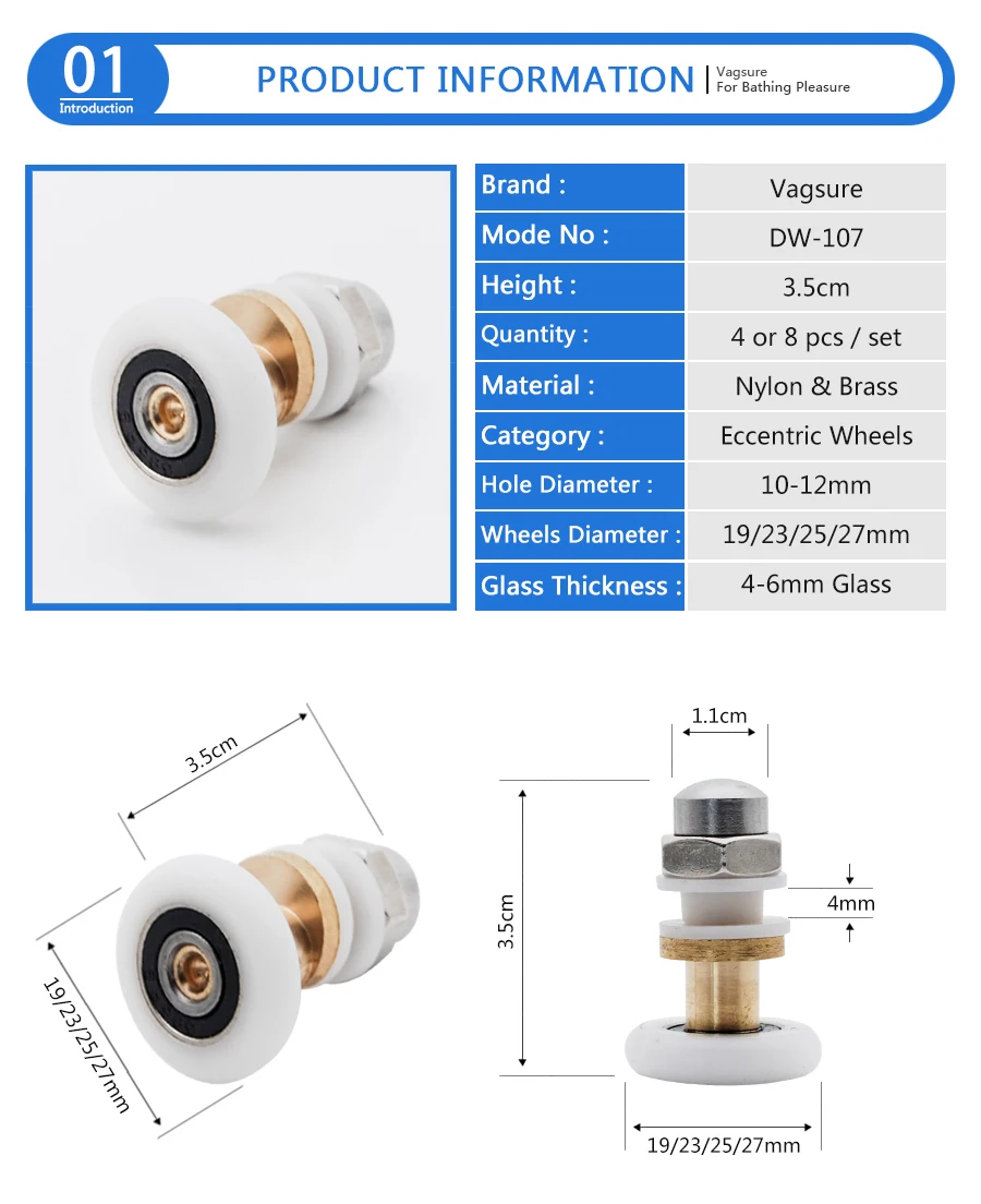 4 шт.-8 шт./компл. 23 мм/25 мм/27 мм нейлон латунь эксцентричные колеса бегунок шкив дверные ролики для раздвижных дверей душевая кабина