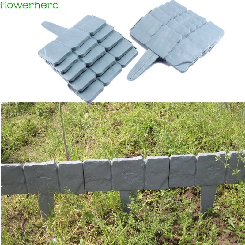 

25x23.5cm Cobbled Stone Effect Plastic Garden Edging Hammer-In Lawn Lawn Palisade Fencing, Trellis & Gates