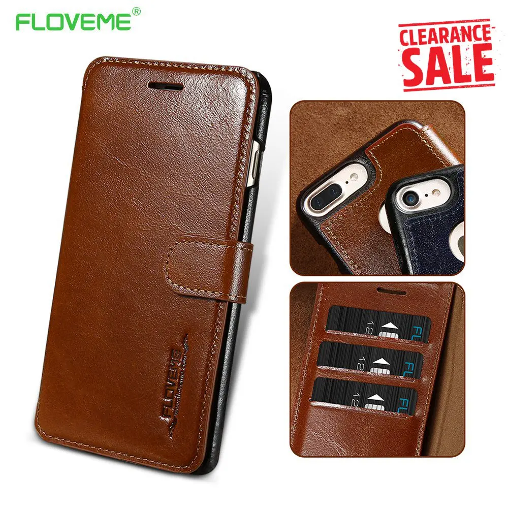 

FLOVEME Genuine Leather Wallet Case For iPhone 8 7 6 6s Luxury Flip Card Slot Cover Cases For iPhone 8 7 6s 6 Plus Accessories
