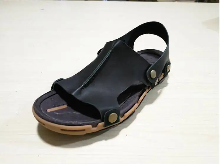 Мужские пляжные сандалии из спилковой кожи коричневые повседневные шлепанцы