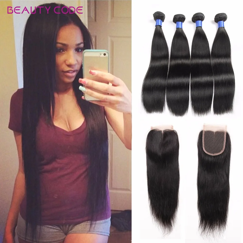 Brazilian Virgin Hair Straight With Closure 8A Unprocessed Straight Human Hair With Closure Brazilian Straight Hair With Closure
