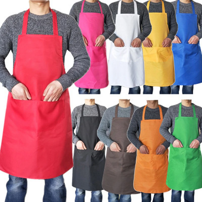 Plain Long Apron Full Bib 3 Pockets Cooking Kitchen Chefs Baking Butchers Craft 