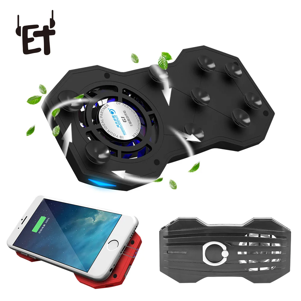 

ET Mobile Phone Radiator Charger Phone Stand Holder Smartphone Cooling Fan Cooler Game Handle Desktop Holders W/Power Charger