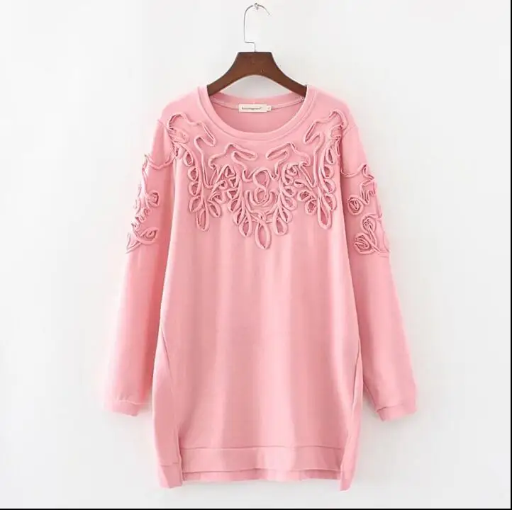 Футболки весна-осень 3D стиль рубашки с длинным рукавом для женщин Высокий Низкий простые однотонные Топы футболки для женщин размера плюс, футболки - Цвет: Розовый
