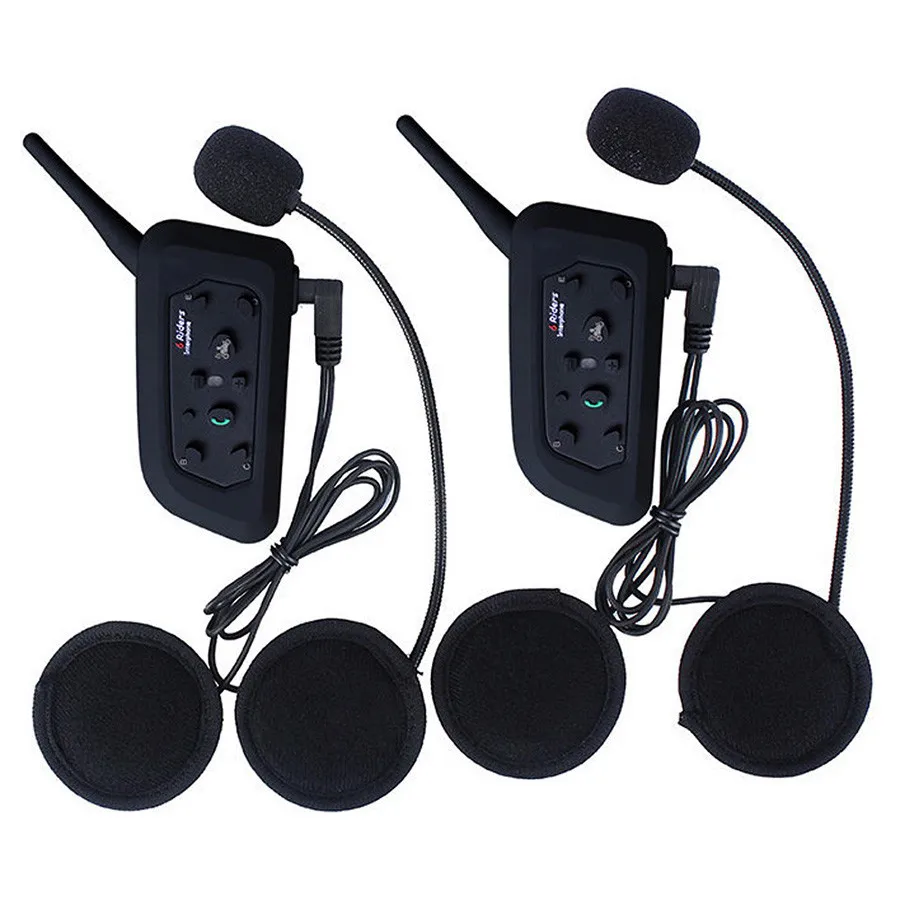 2Pcs V6 Motorcycle Helmet Intercom BT Headset 6 Riders 1200M Bluetooth Interphone Wireless Walkie Talkie Bikers