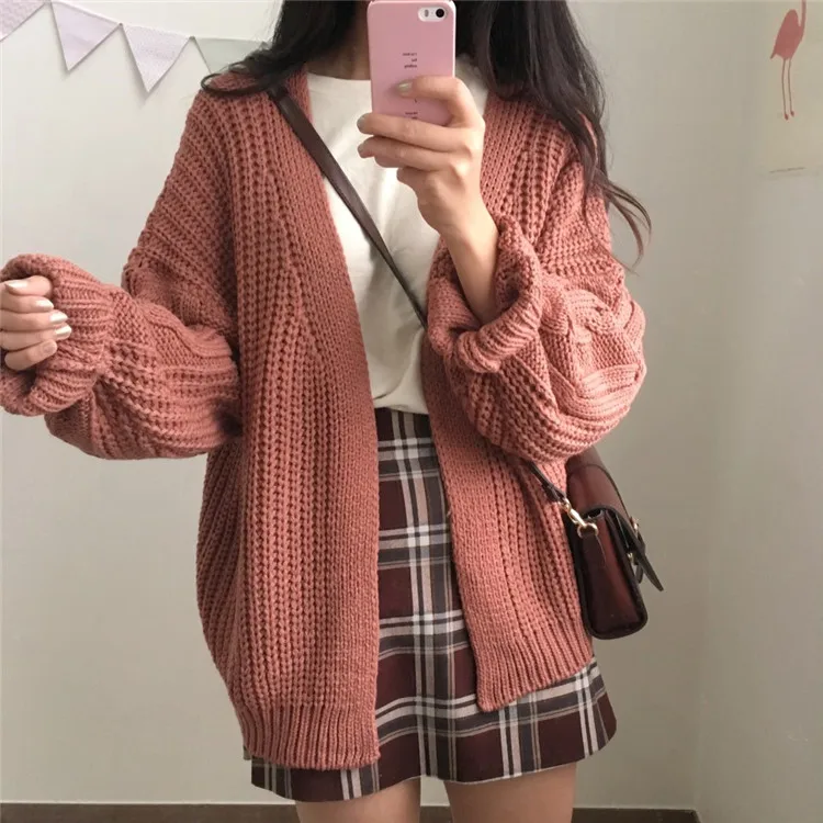 Chic Autumn Winter New Women's Cardigan Sweater Knitting Twist Loose Solid Full Sleeve Korean Casual Fashion Tops C97623D