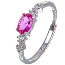 Ювелирные украшения одноцветное S925 Серебряные кольца для Для женщин розовый топаз натуральный Овальный Драгоценный Камень Регулируемое Кольцо