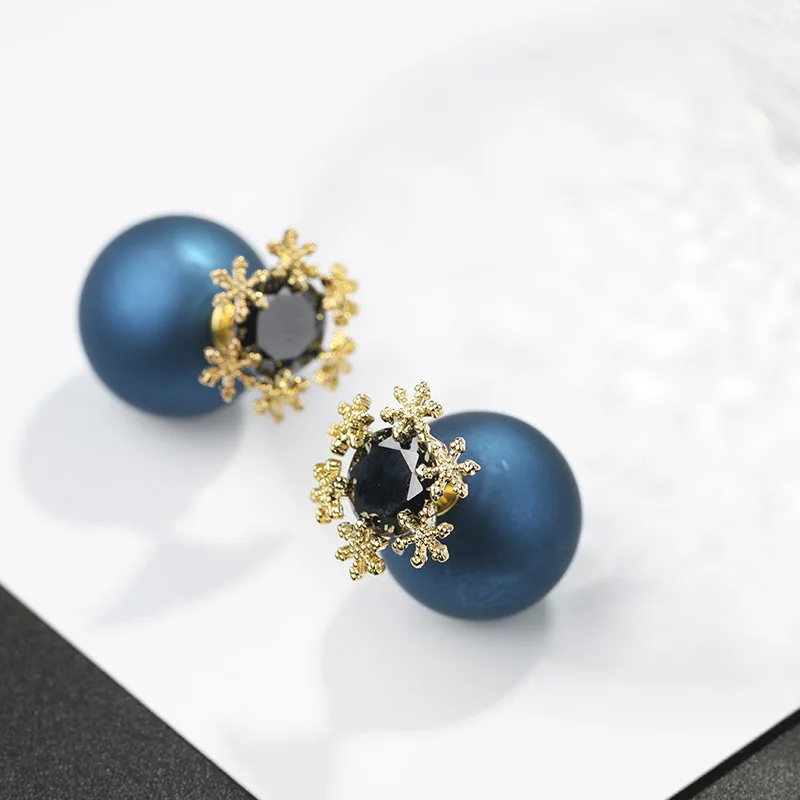 Модная Корейская Двусторонняя Снежинка серьги со стразами скраб мяч S925 серебро Pin серьги стержня для Для женщин подарок ювелирные изделия - Окраска металла: Blue