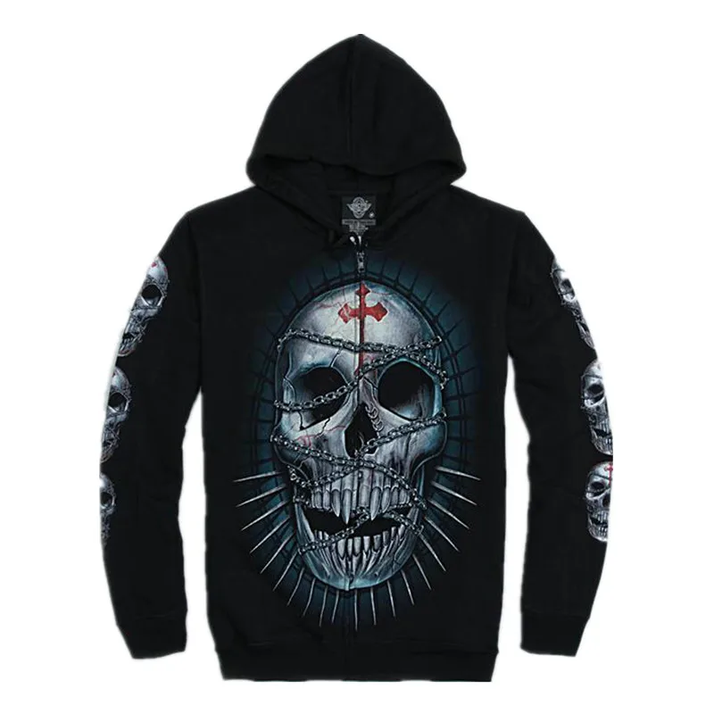 

2019 Spring Autumn Men's Hooded Fleece Hoodies Winter Male Skull Printed Luminous Sweatshirt Fashion Hip Hop Coat SSW114