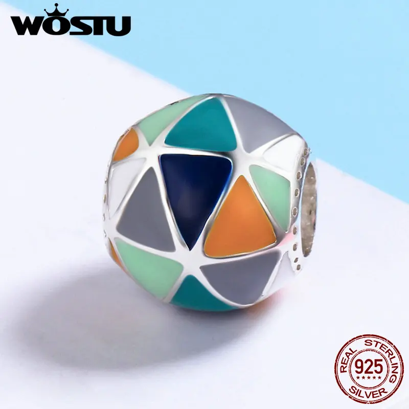 WOSTU Новая коллекция 925 пробы серебряные художественные геометрические треугольные эмалированные Бусины Подходят оригинальному WST браслеты с подвесками ювелирные изделия CQC304