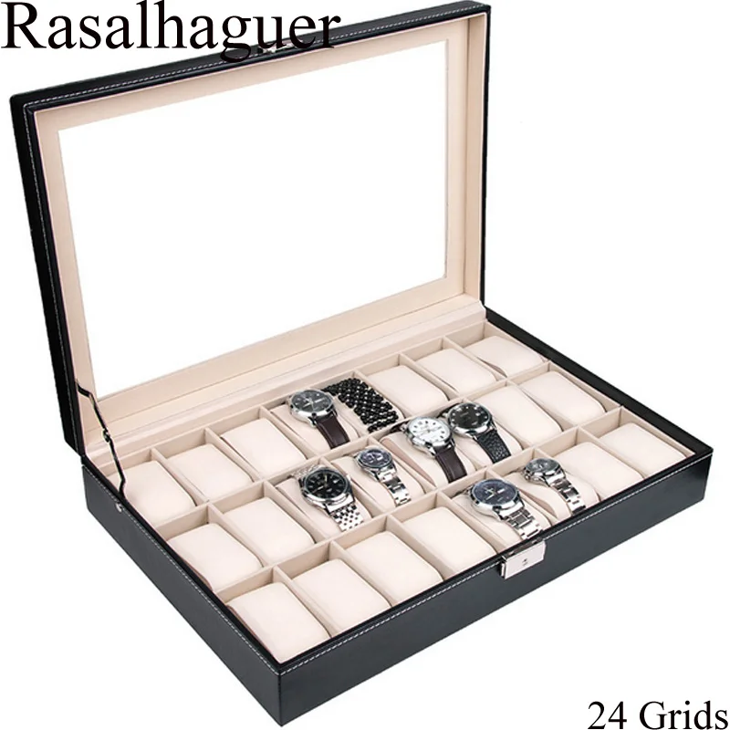 

Luxury PU 24 Grids Leather Watch Box Fashion style for convenient travel storage Jewelry Watch Collector Cases Organizer Box