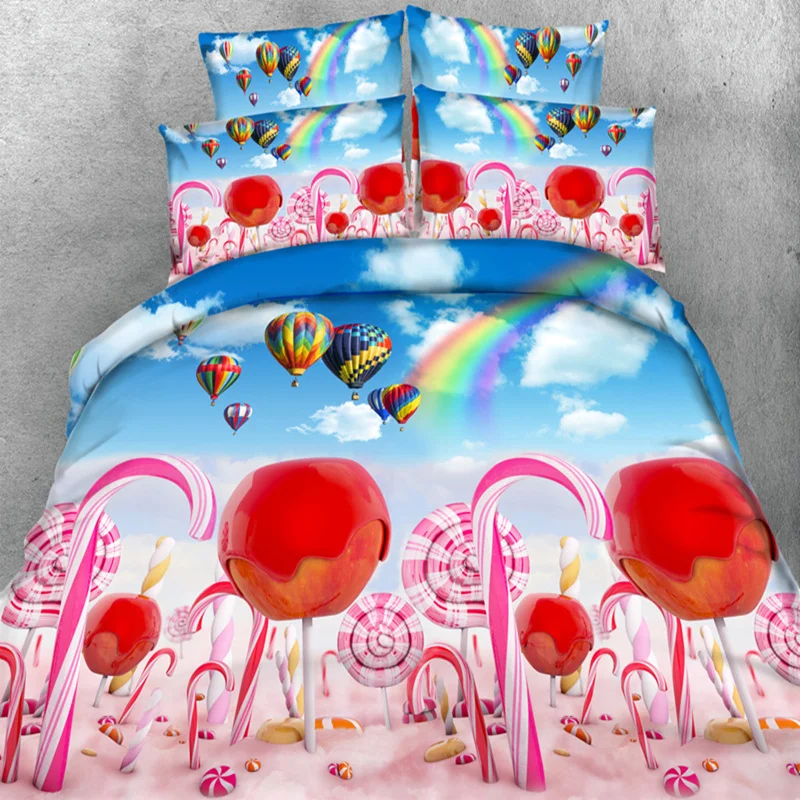 3d Balloon Print Bedding Set Rainbow Apple Bed Linens 3 4pc Blue