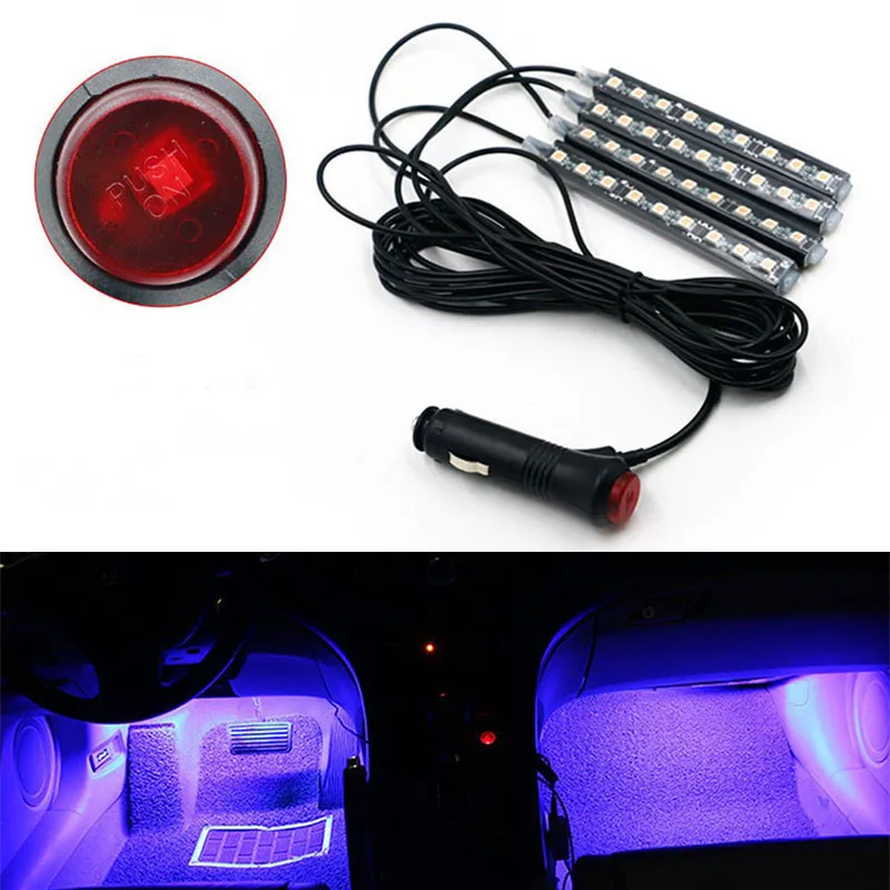 

4pcs/set 9LED Car Charge Interior Foot Floor Atmosphere Light Strip Lamp Blue