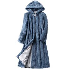 Роскошная Шуба из натурального меха норки, куртка с капюшоном, Зимняя женская длинная верхняя одежда из натурального меха, большие размеры 3XL LF5169