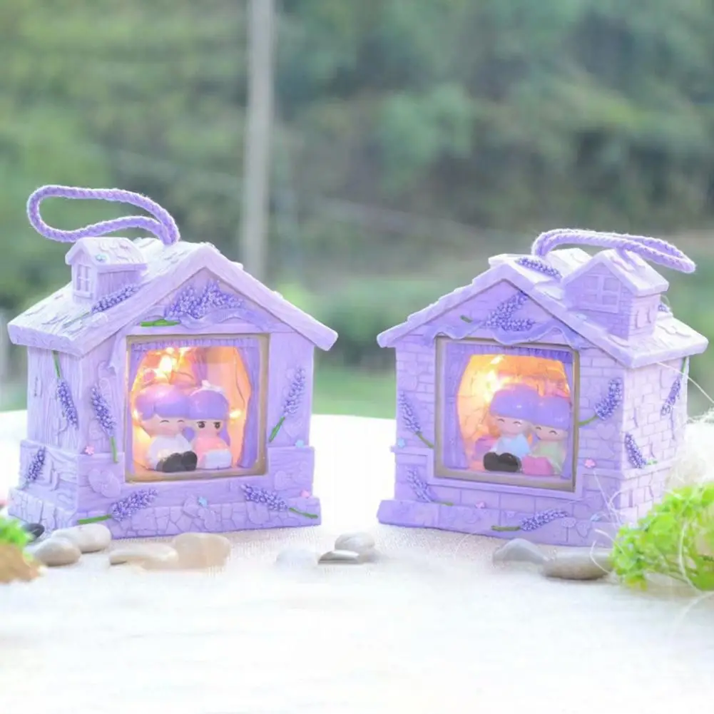 

Miniatures House Shape Star Lamp Light Table Ornament Desk Decoration Purple Color Couple Christmas Gift
