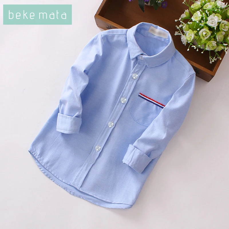 

BEKE MATA Kids Shirts Boys Long Sleeve Autumn 2018 Solid School Shirts For Boys Cotton Turn-Down Collar Tollder Bopy Clothes