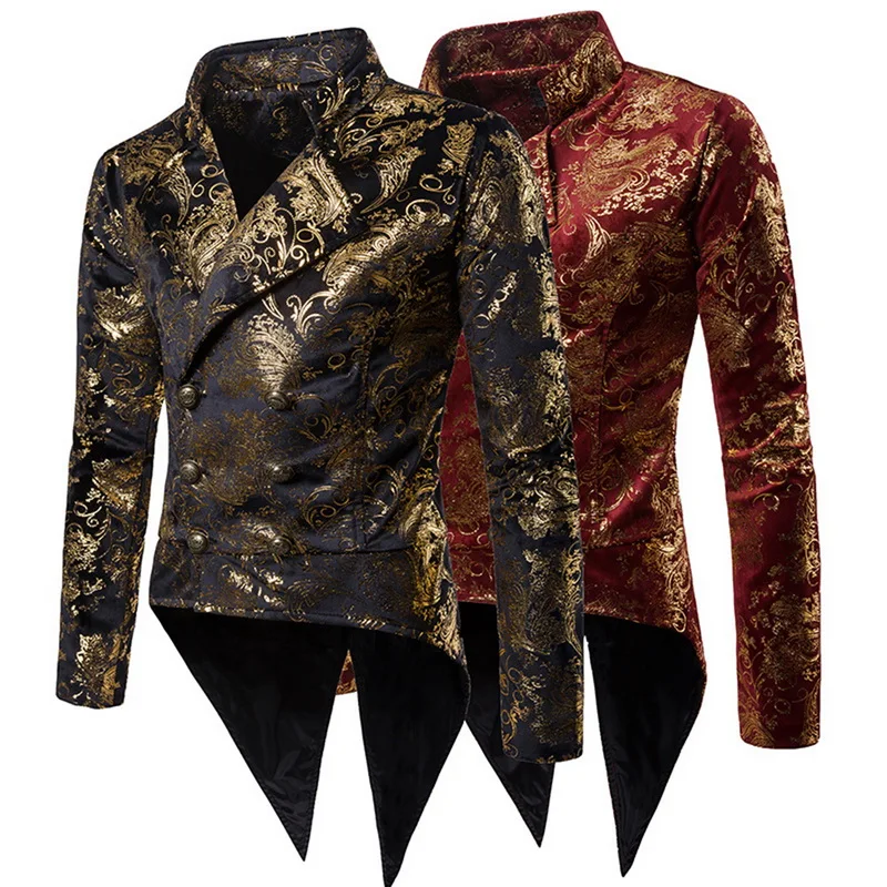 SFIT Мужской Стильный необычный пиджак с отложным воротником, Тонкий Блейзер для костюмированной вечеринки, золотой цветочный Блестящий DJ свадебный смокинг, пиджак, пальто
