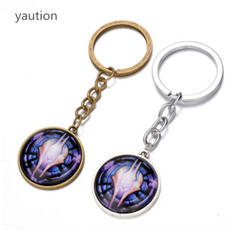 

WoW World of Warcraft Keychain Draenei Crest Alliance Round Pendant bijouterie purple Keychain Chain Jewelry