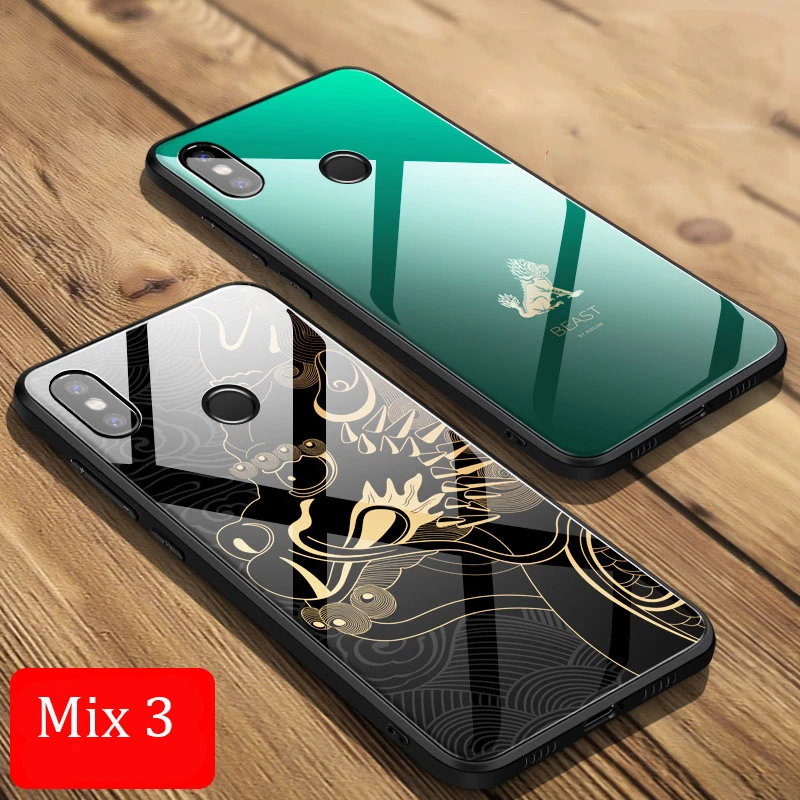 Aixuan Роскошный чехол для Xiaomi Mi Mix 3 из стекла ТПУ бампер броня закаленное стекло
