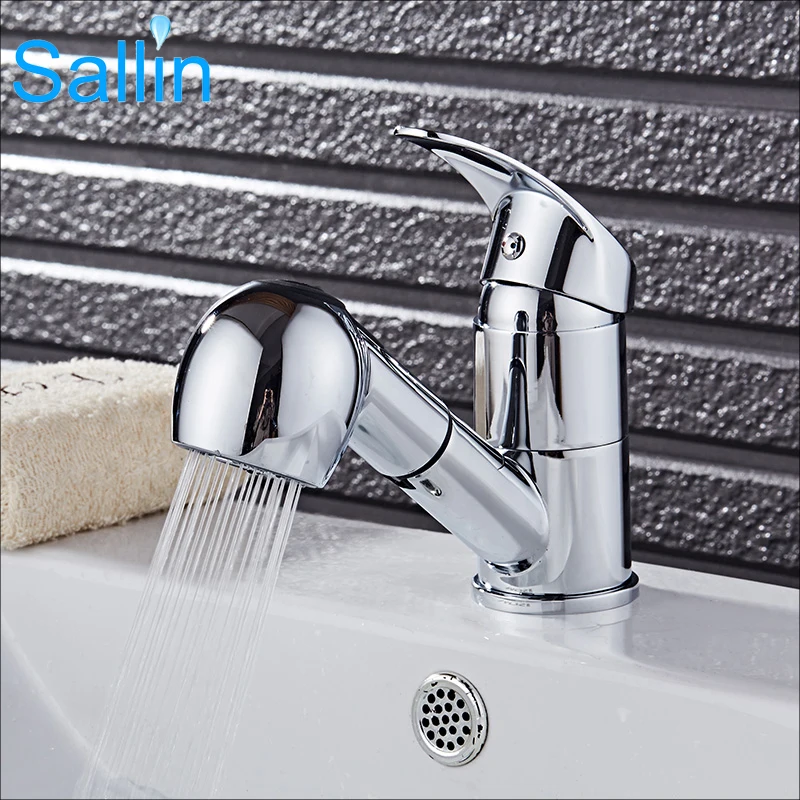 

Chrome Plating Pull Out Lavatory Basin Mixer Tap 360 Swivel Spray Shower Head Vanity Tap Cold and Hot Bathroom Basin Water Mixer