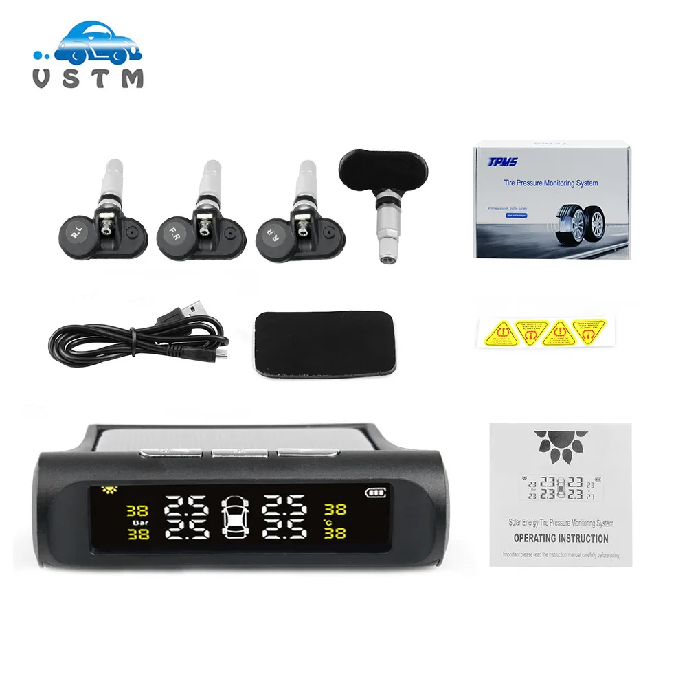 

Best Solar TPMS Car Tire Pressure Alarm Monitor System Display 4 Internal/External Sensor Temperature Warning T06N T01W Visture
