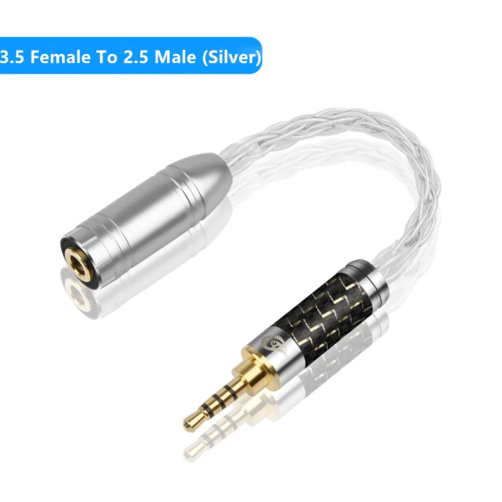 HIFI Earphone Cable 2.5mm 3.5mm 4.4mm Jack 3.5 Male Female DIY 8 Core Silver-Coated Copper Wire For MP3 Player Audio Cord - Цвет: 3.5F To 2.5M(Silver)