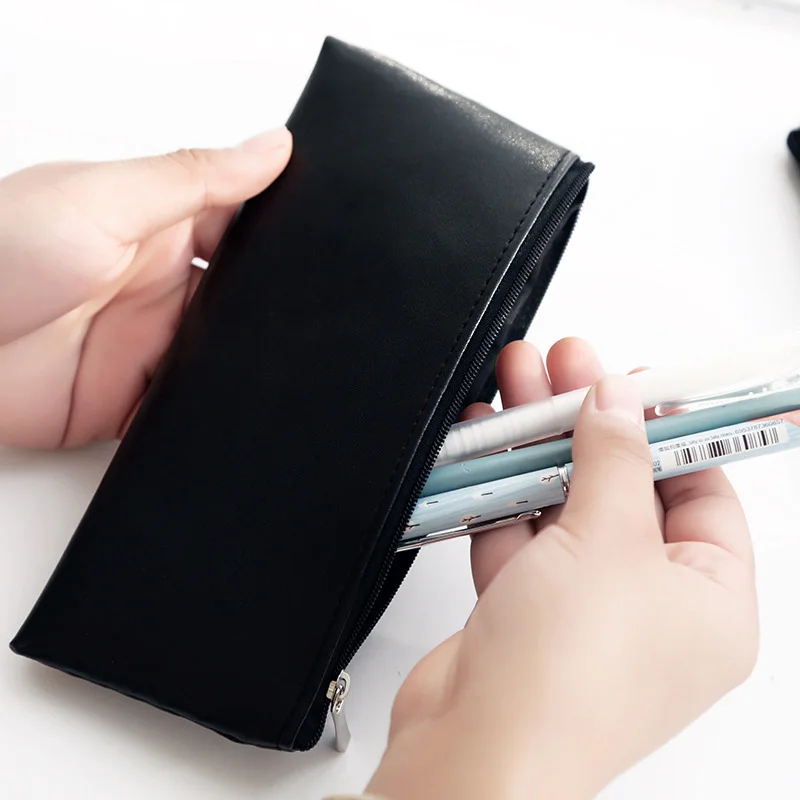 

Waterproof Soft PU Leather Zipper Pen Bag Pencil Case Make up Comestic Storage Pouch Organizer School Stationery Supplies Gifts