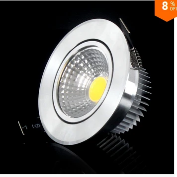 

silver shell aluminum 3W 5W 7W LED COB chip downlight Recessed LED Ceiling light Spot Light Lamp White/ warm white