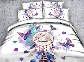 

JF-366 butterfly birds feathers printed bedding set 4pcs single full size bed covers for children Dreamcacther bed linen Queen