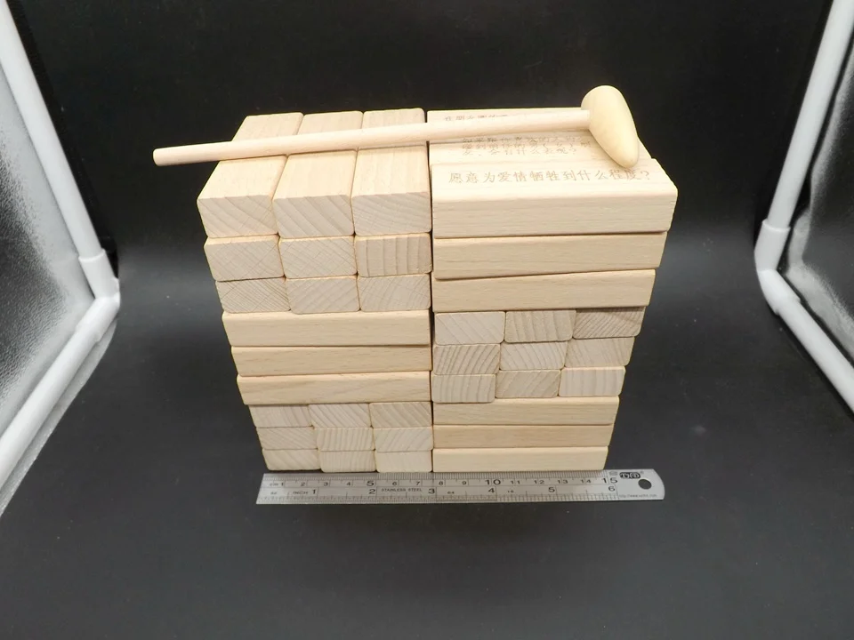 Natural Color Jenga Blocks Stack Up Hardwood Game Play With Hammer