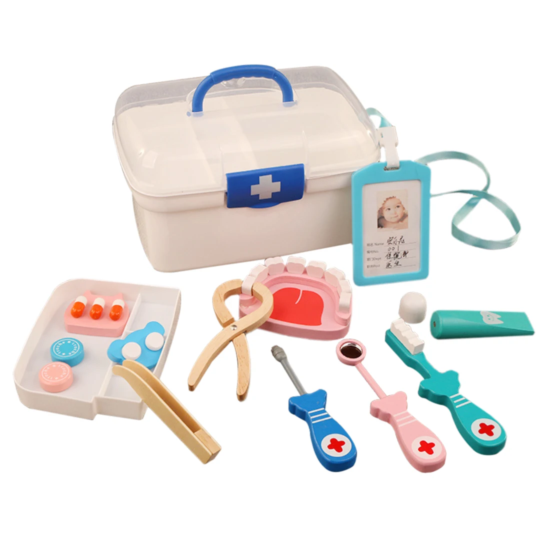 16Pcs Children Pretend Play Doctor Toys Wooden Medical Kits Interest Development 