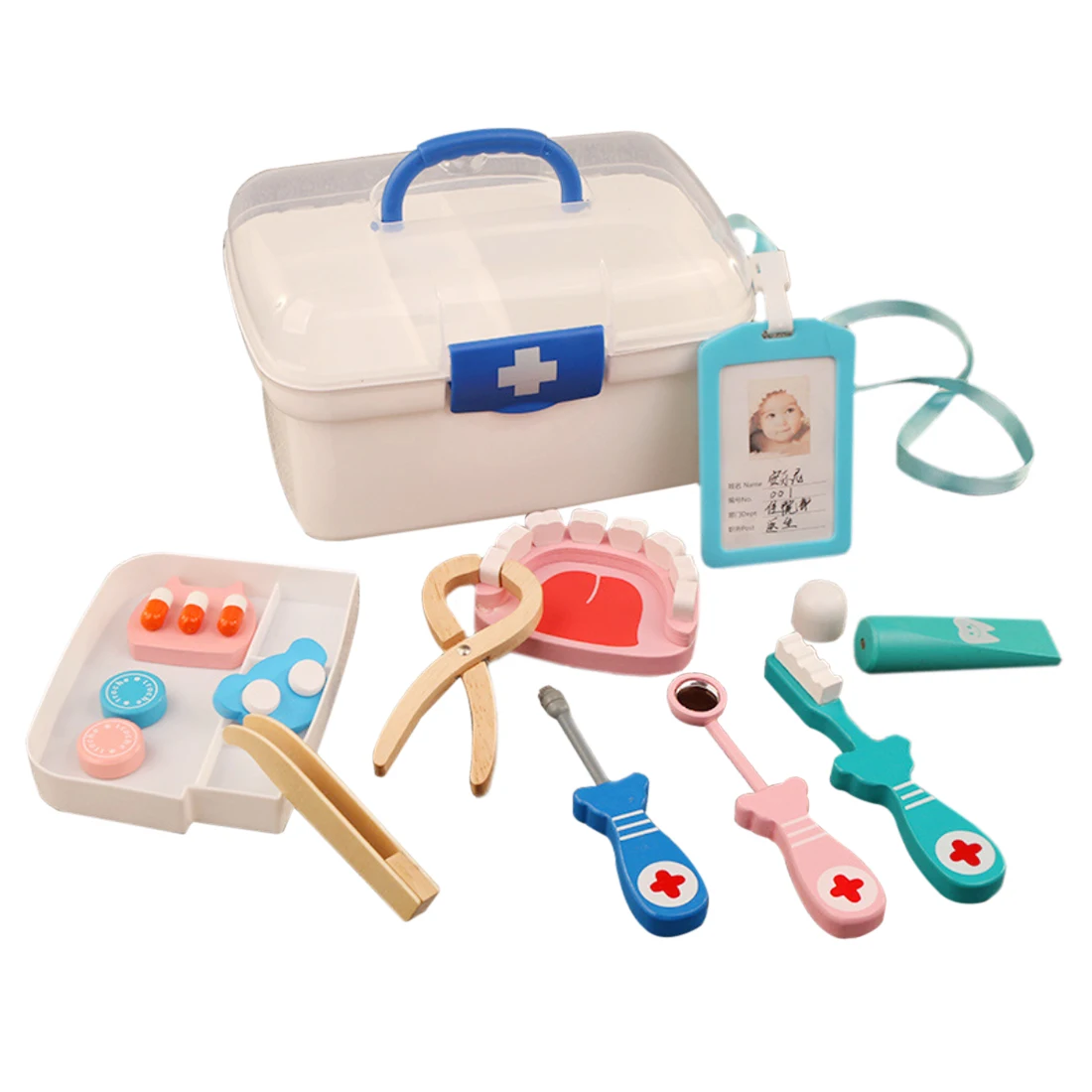 

13Pcs Children Pretend Play Dentist Toys Kids Wooden Medical Kit Simulation Medicine Chest Set for Kids Playing Gifts