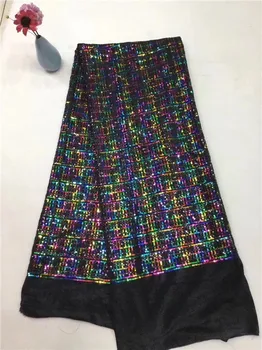 

Most fashion party French net lace fabric with sequins for dress PNZ883(5yards/lot)