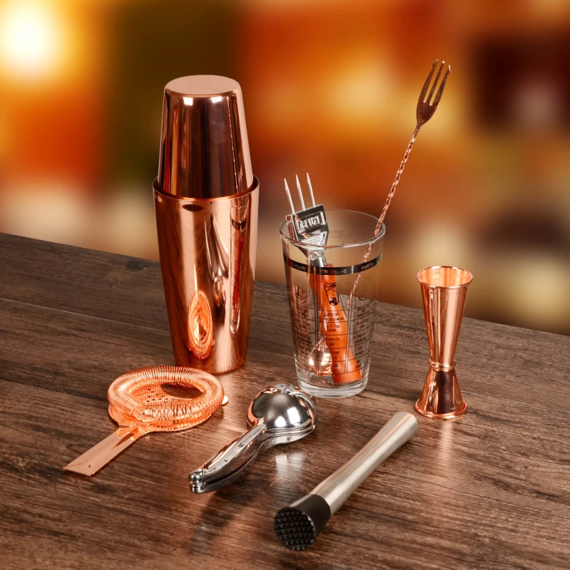 

Bar Set: Silver/Copper Plated Shaker Barware Set - 8 Pieces Bartender Kit Include Shaker,Jigger,Strainer,Muddler,Squeezer& Spoon