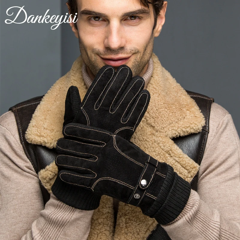 DANKEYISI Winter Warm Gloves Men Leather Windproof Outdoor Gloves Thick