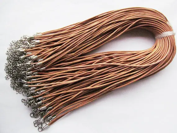 

5pcs 2mm 16-18inches Adjustable Natural Genuine Leather Necklace Cord Rope String,1.8inch Extender Chain,12x7mm Lobster Clasp