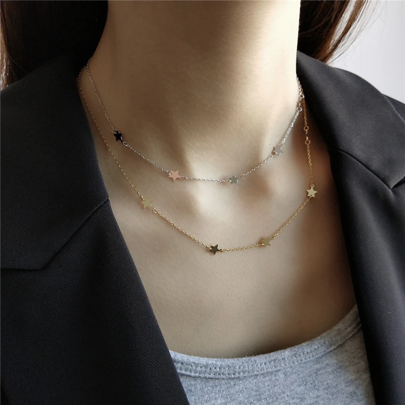 

Gold Color 925 Sterling Silver Cute Danity Star Charm Pendant Necklace Christmas Gift Delicate Chain Choker Star Necklace Women