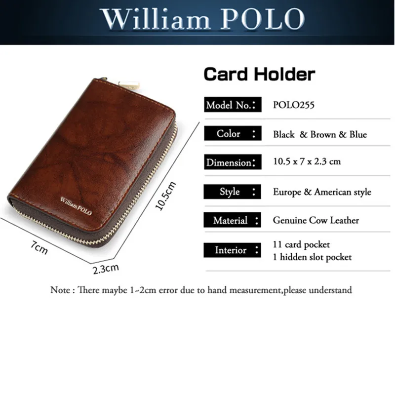 WILLIAMPOLO 2019 для мужчин кошелек небольшой молнии пояса из натуральной кожи