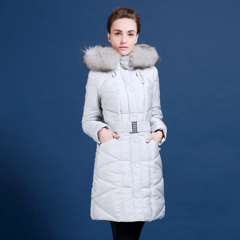 

Womens down jacket for Russia and Europe minus 20 degrees large fur collar with a hooded White duck down warm gray jacket M510A
